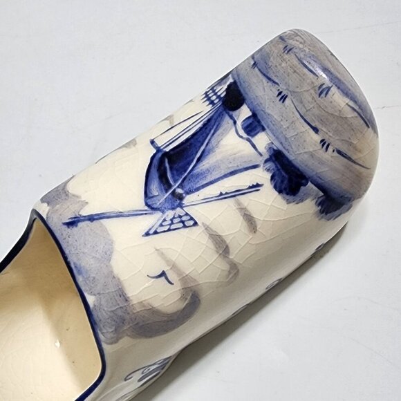 Ceramic Dutch Windmill Painted Clog Shoe Planter Japan Blue White VTG - Picture 7 of 10